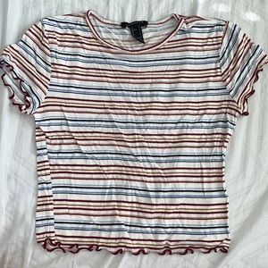 Forever 21 Women’s Red Blue Orange Striped Short Sleeve Comfortable Material